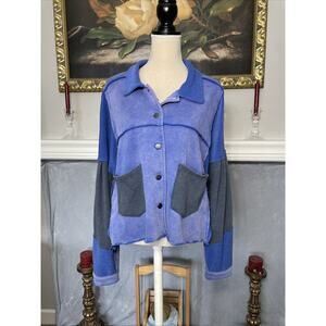 Bar x Pol Blue Colorblock Shirt Jacket Medium Oversized